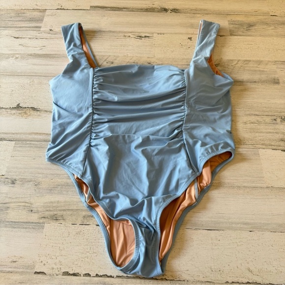 NWT J. Crew Ruched squareneck one-piece BF179 BLUE - Picture 2 of 6